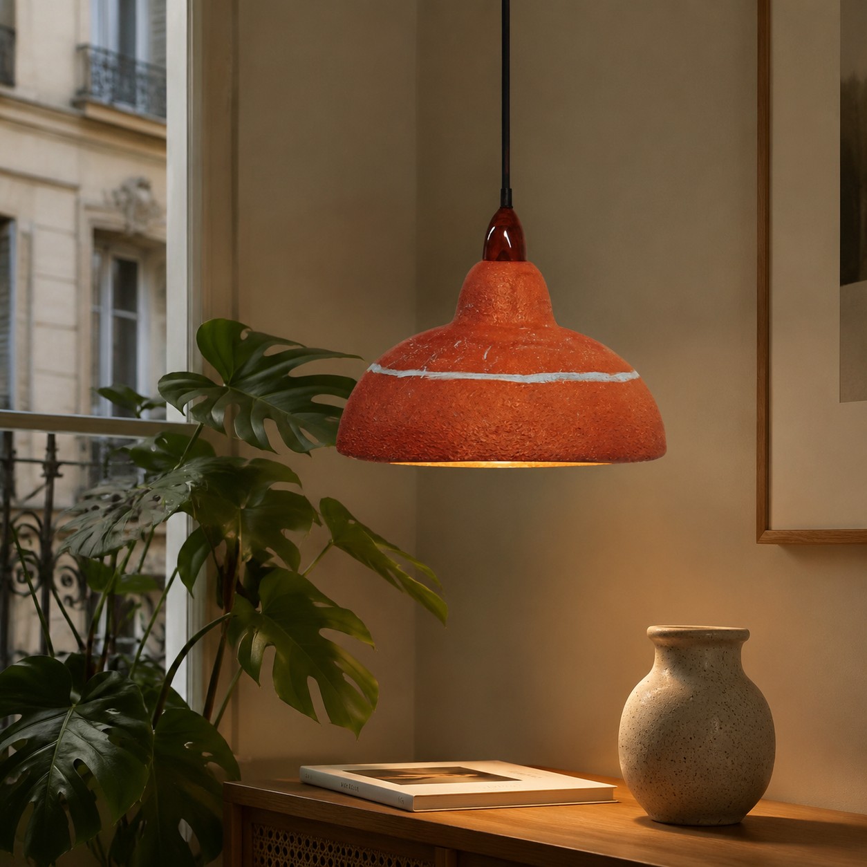 Terracotta resin pendant light in room setting