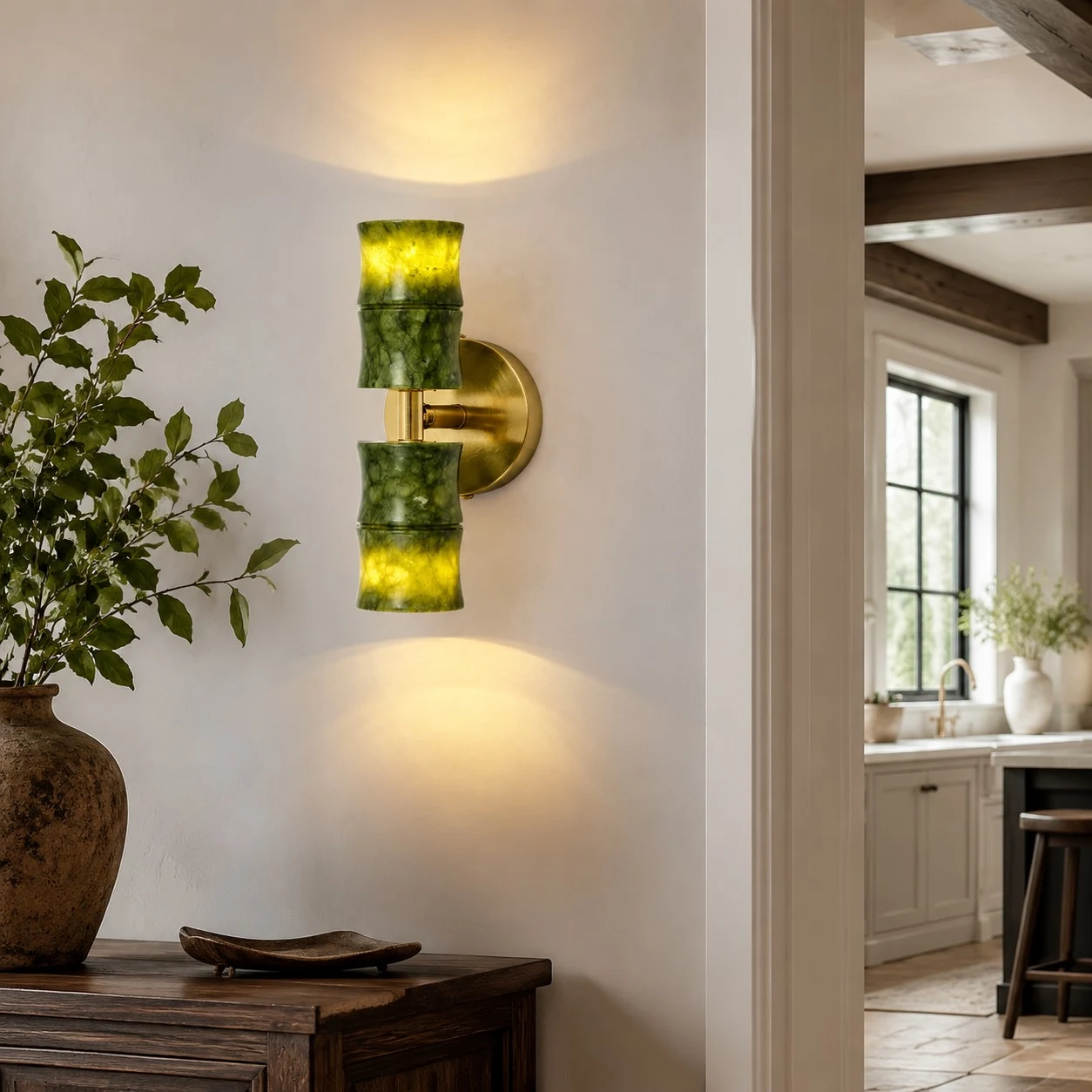 Green bamboo wall lamp view 3