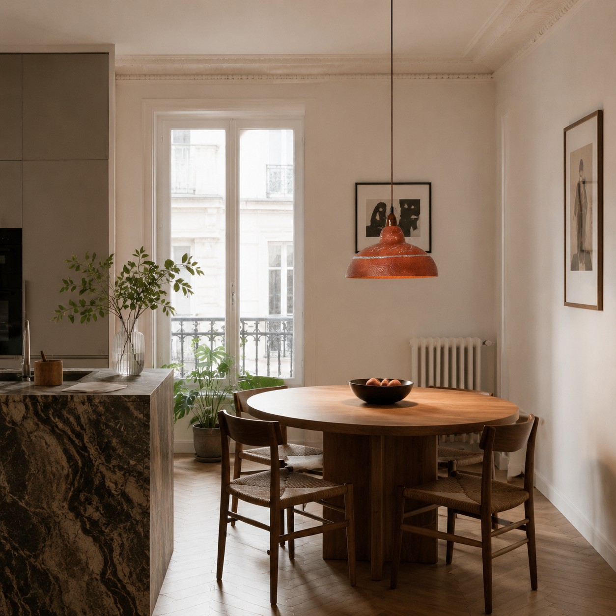Terracotta resin pendant light in room setting