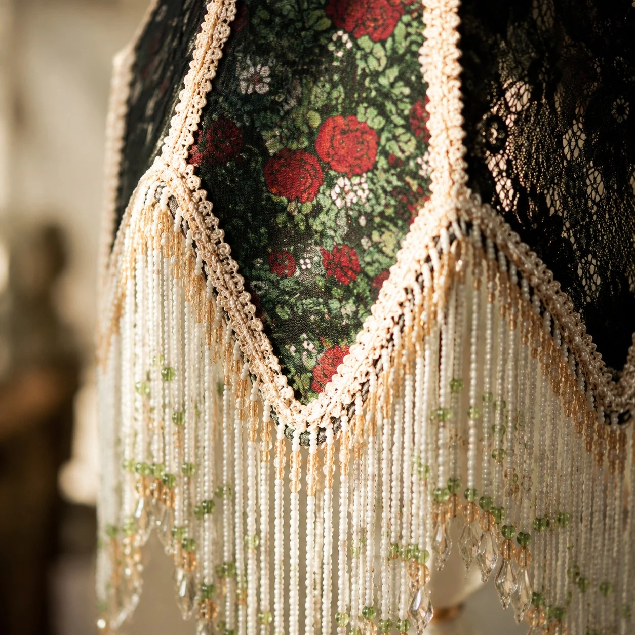 French vintage beaded fringe table lamp