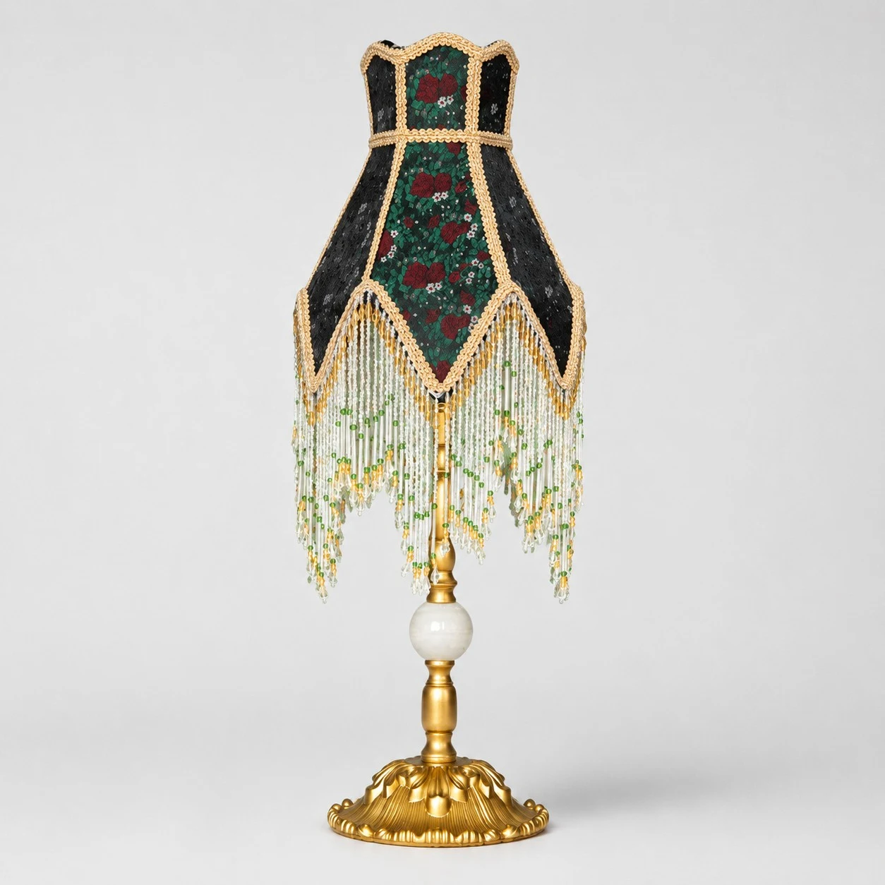 French vintage beaded fringe table lamp