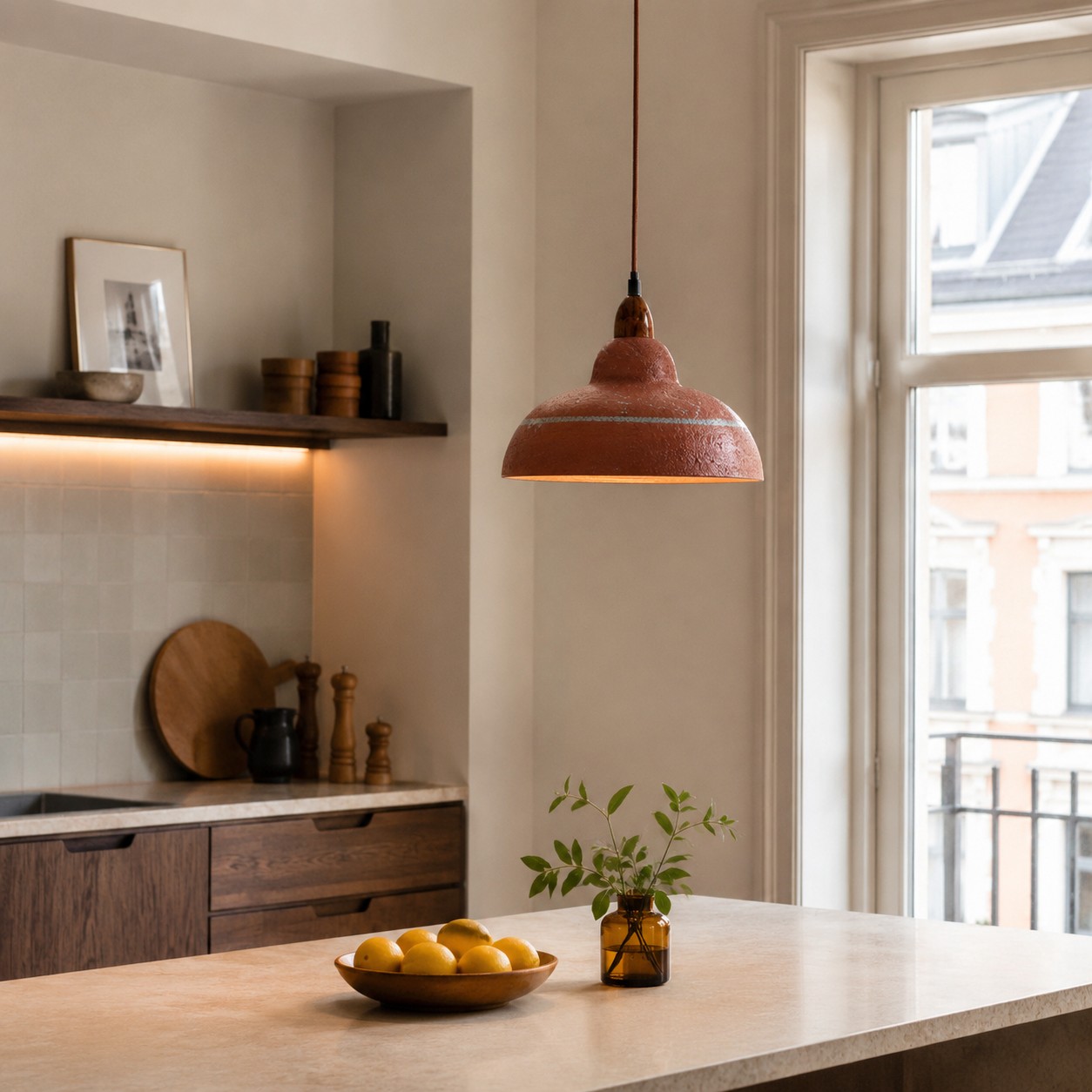 Terracotta resin pendant light in room setting