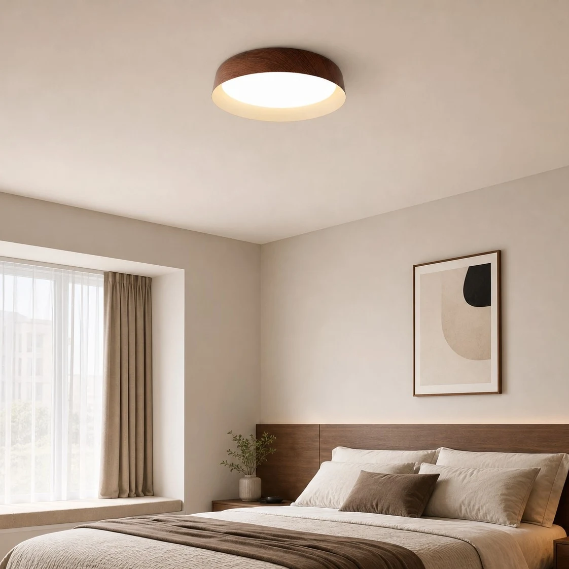Wabi-Sabi Wood Color LED Flush Mount Ceiling Light