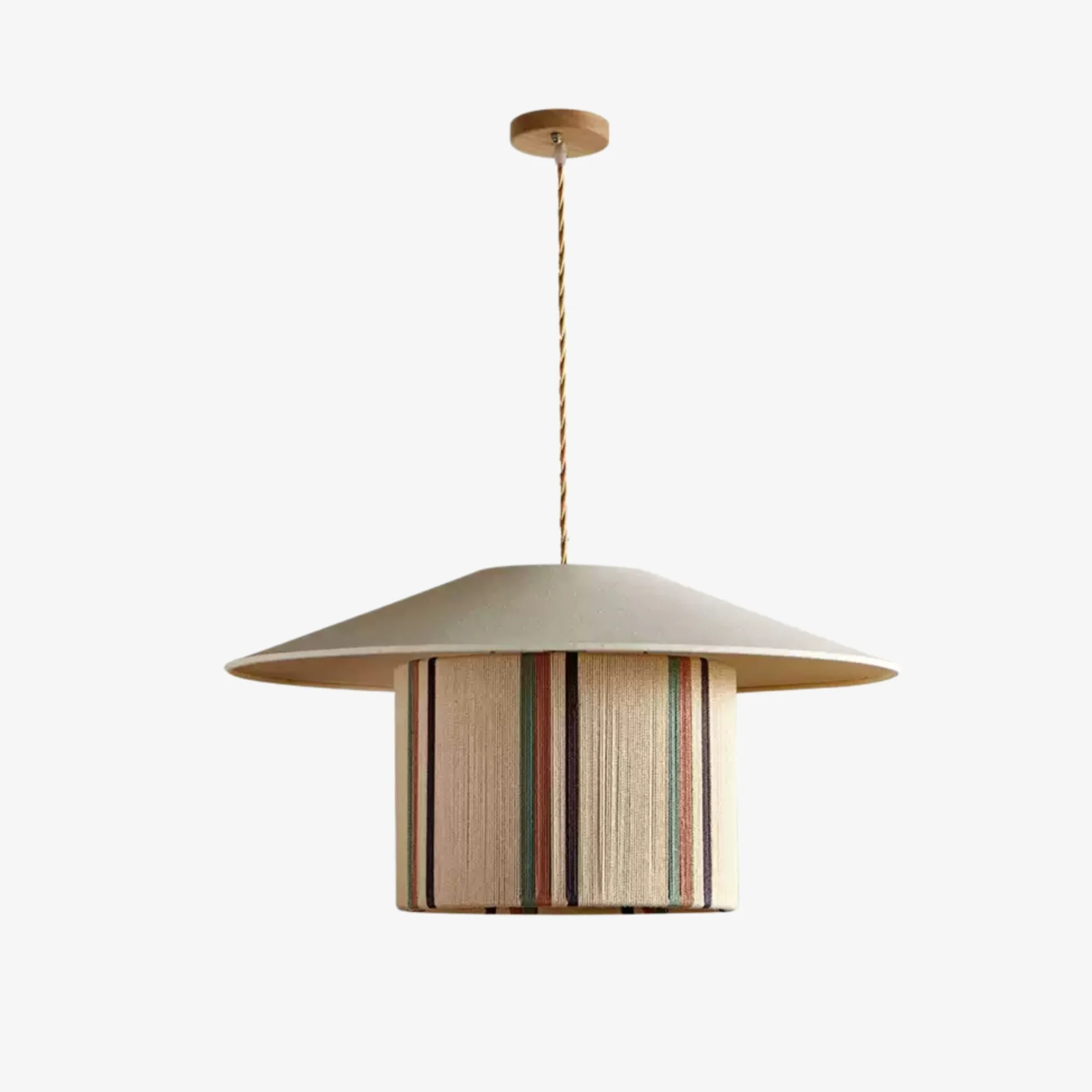 Wabi-sabi woven fabric pendant lamp with natural dome shade