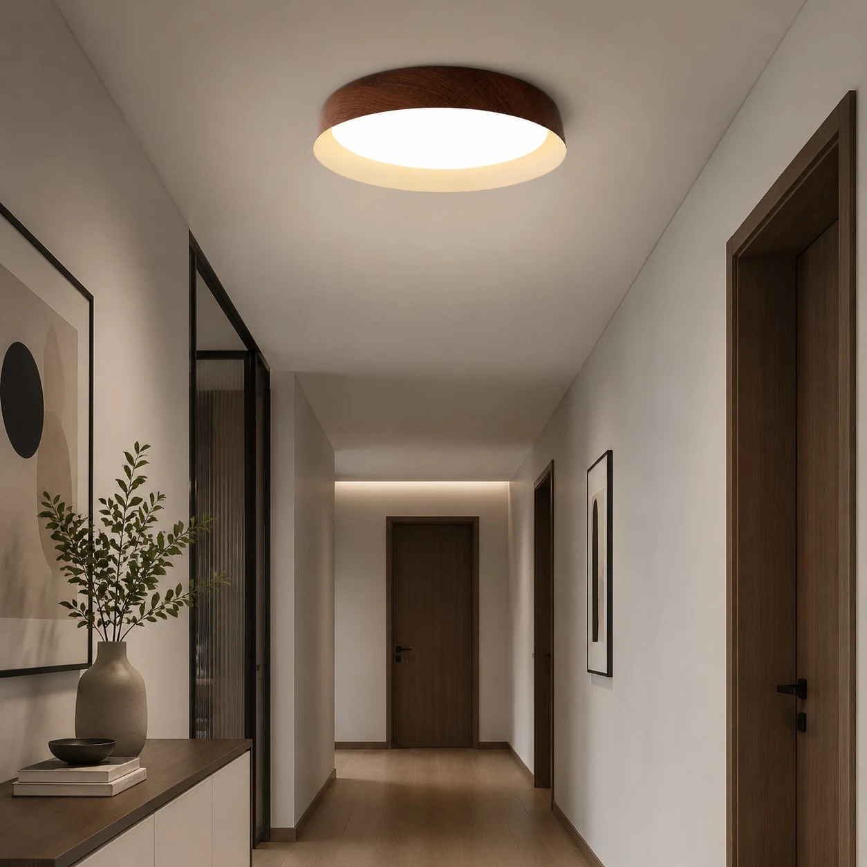 Wabi-Sabi Wood Color LED Flush Mount Ceiling Light