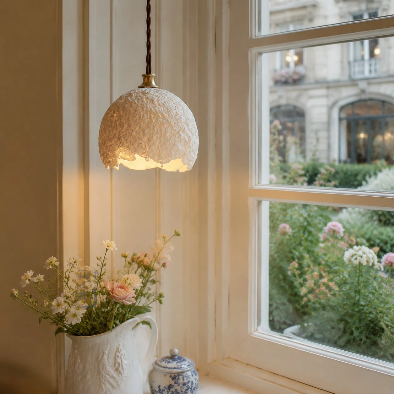 Paper pendant light in room setting