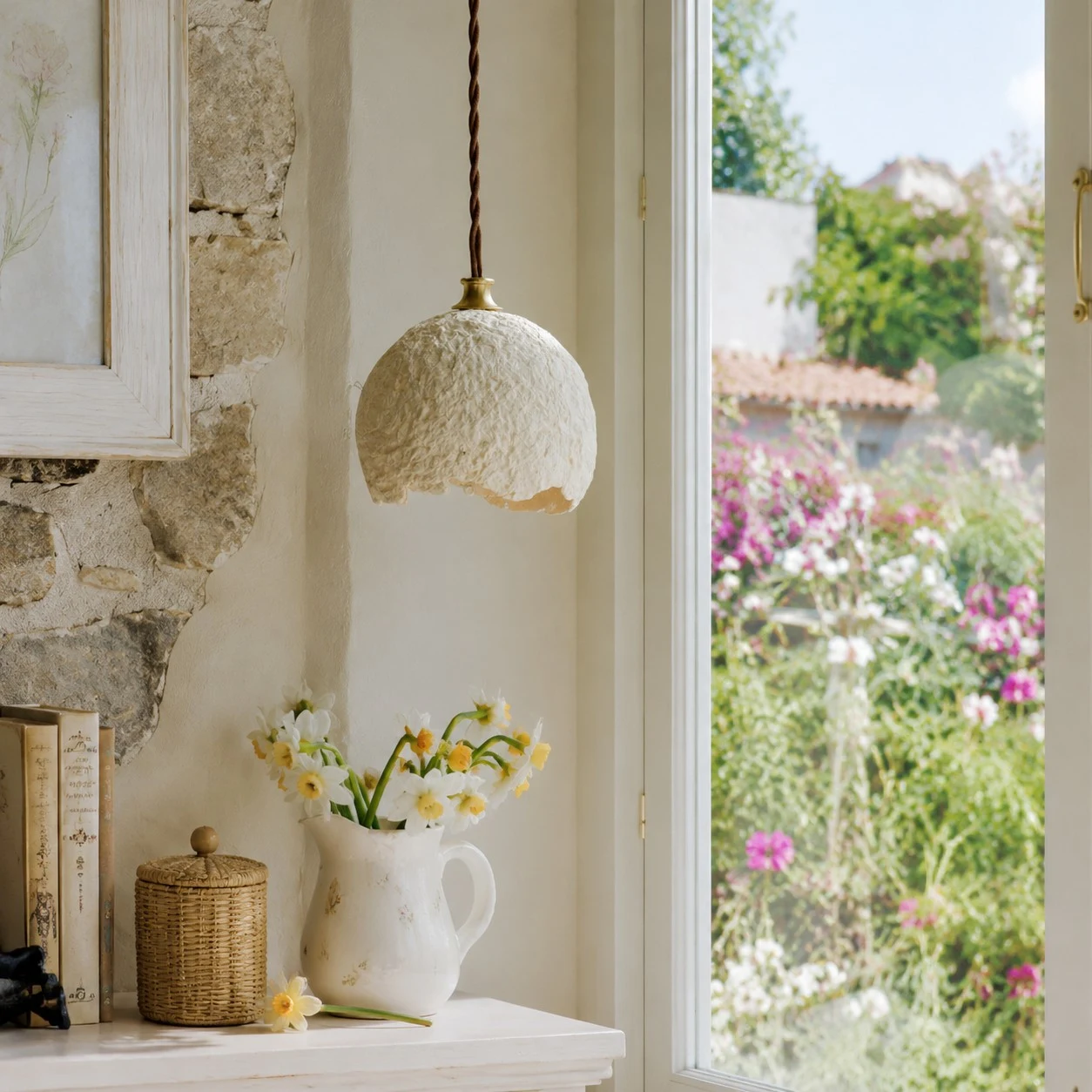 Paper pendant light in room setting