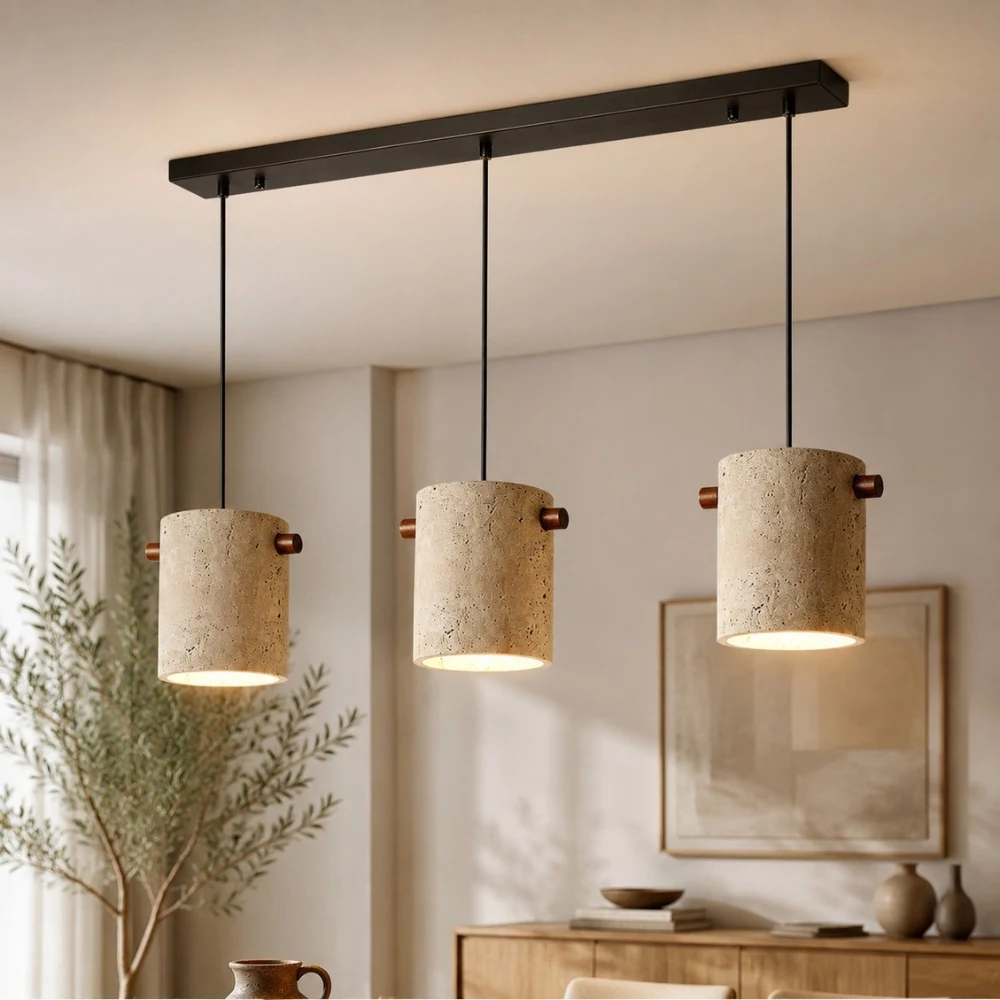 Wabi-Sabi Travertine Cylinder Pendant Light