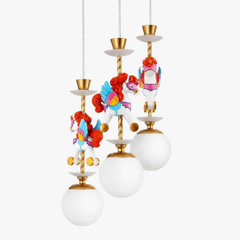 Multi light unicorn chandelier with white globe shades