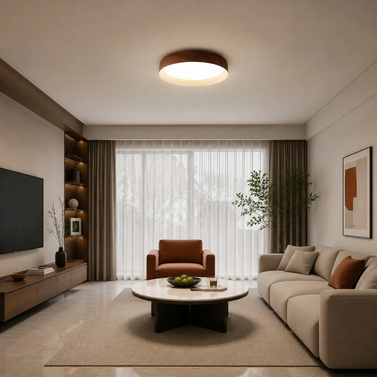 Wabi-Sabi Wood Color LED Flush Mount Ceiling Light
