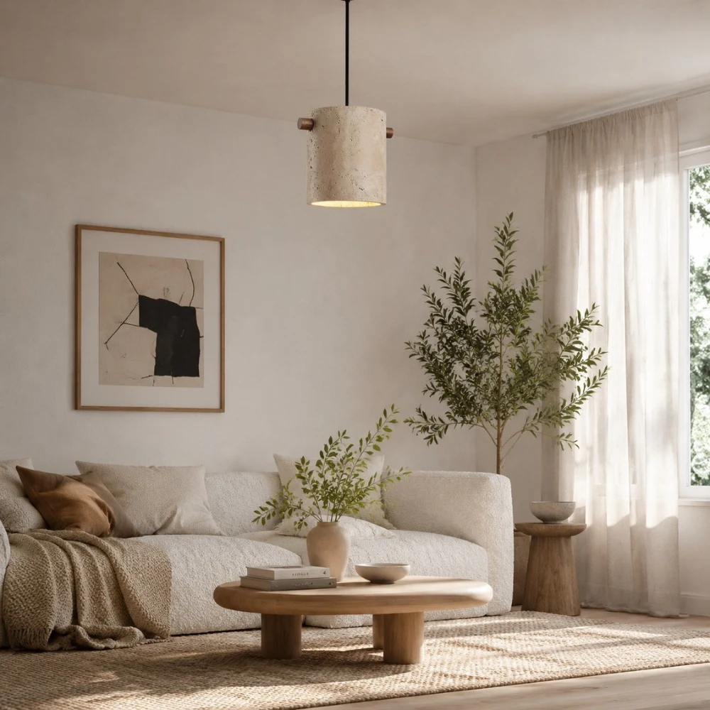 Wabi-Sabi Travertine Cylinder Pendant Light