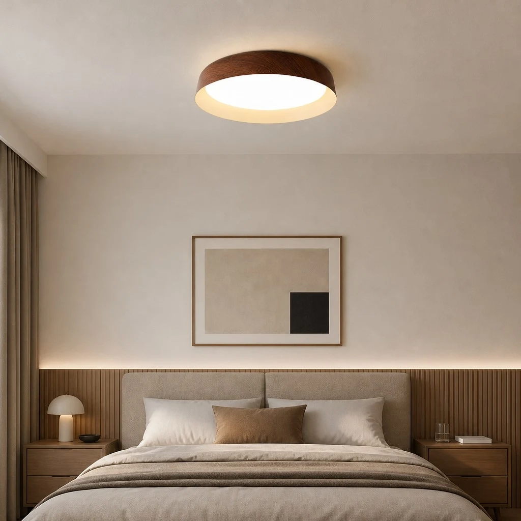 Wabi-Sabi Wood Color LED Flush Mount Ceiling Light