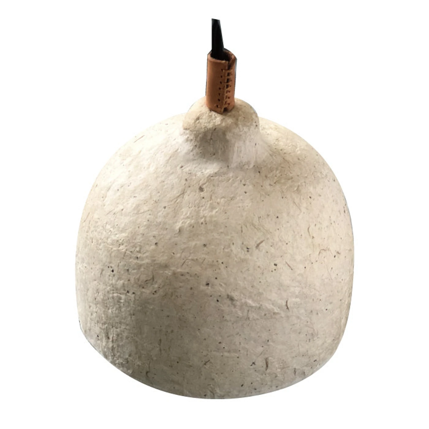 Natural textured paper bell pendant light on white background