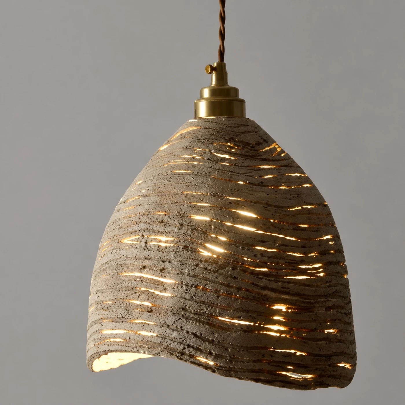 Bell shade wooden pendant light warm glow