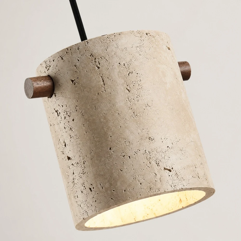 Wabi-Sabi Travertine Cylinder Pendant Light