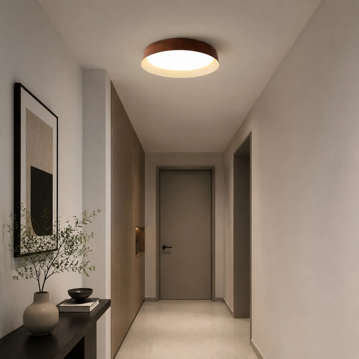 Wabi-Sabi Wood Color LED Flush Mount Ceiling Light