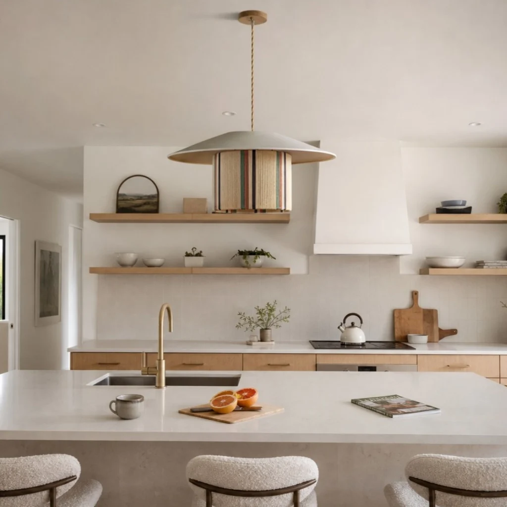 Woven pendant lamp in a natural living room