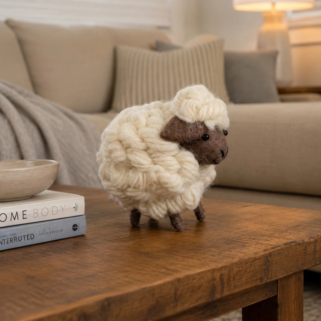 handmade wool felt sheep figurine
