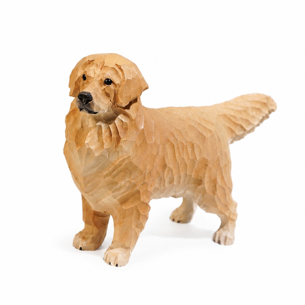 Light wood-tone golden retriever desk ornament full view