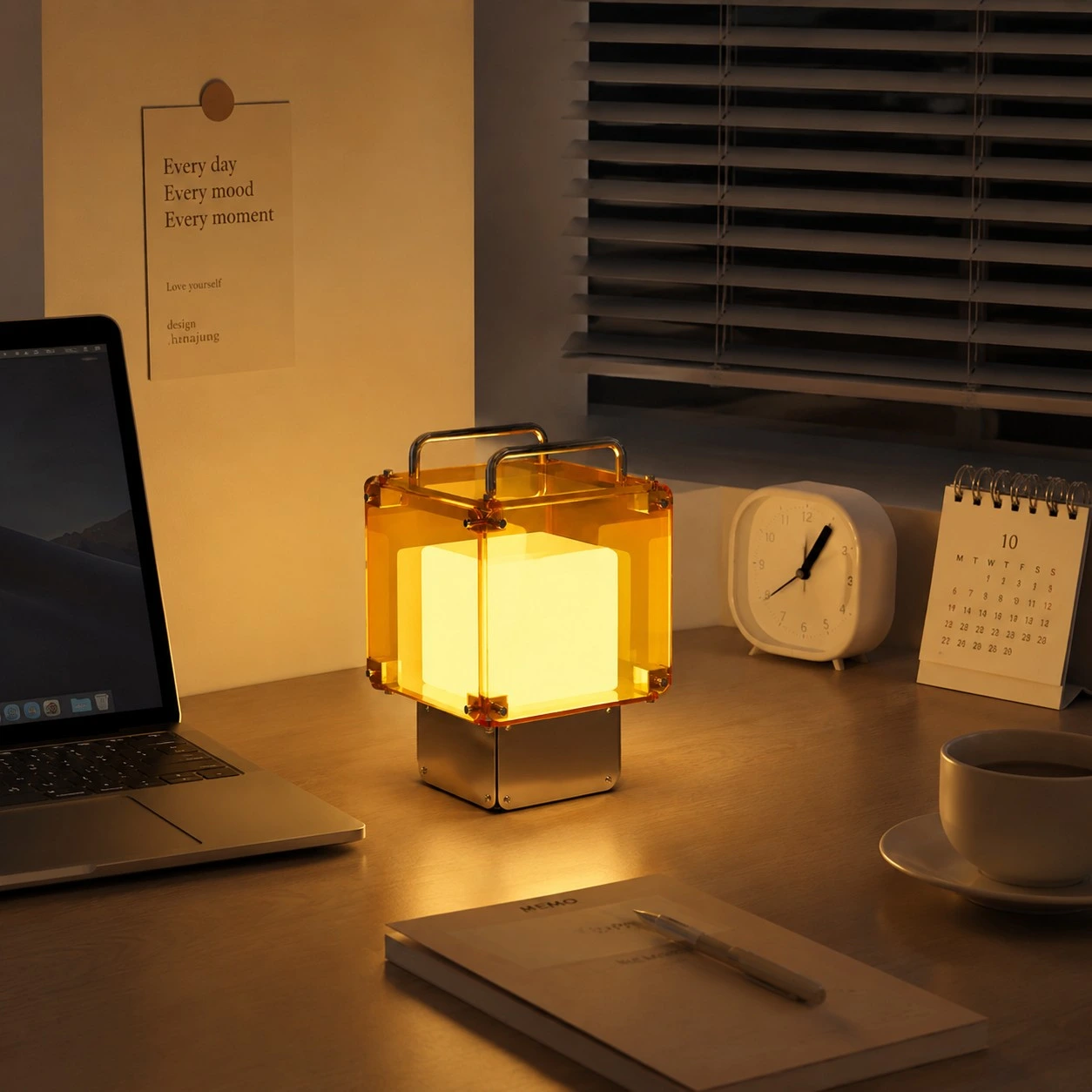 Rechargeable table lamp used on a desk